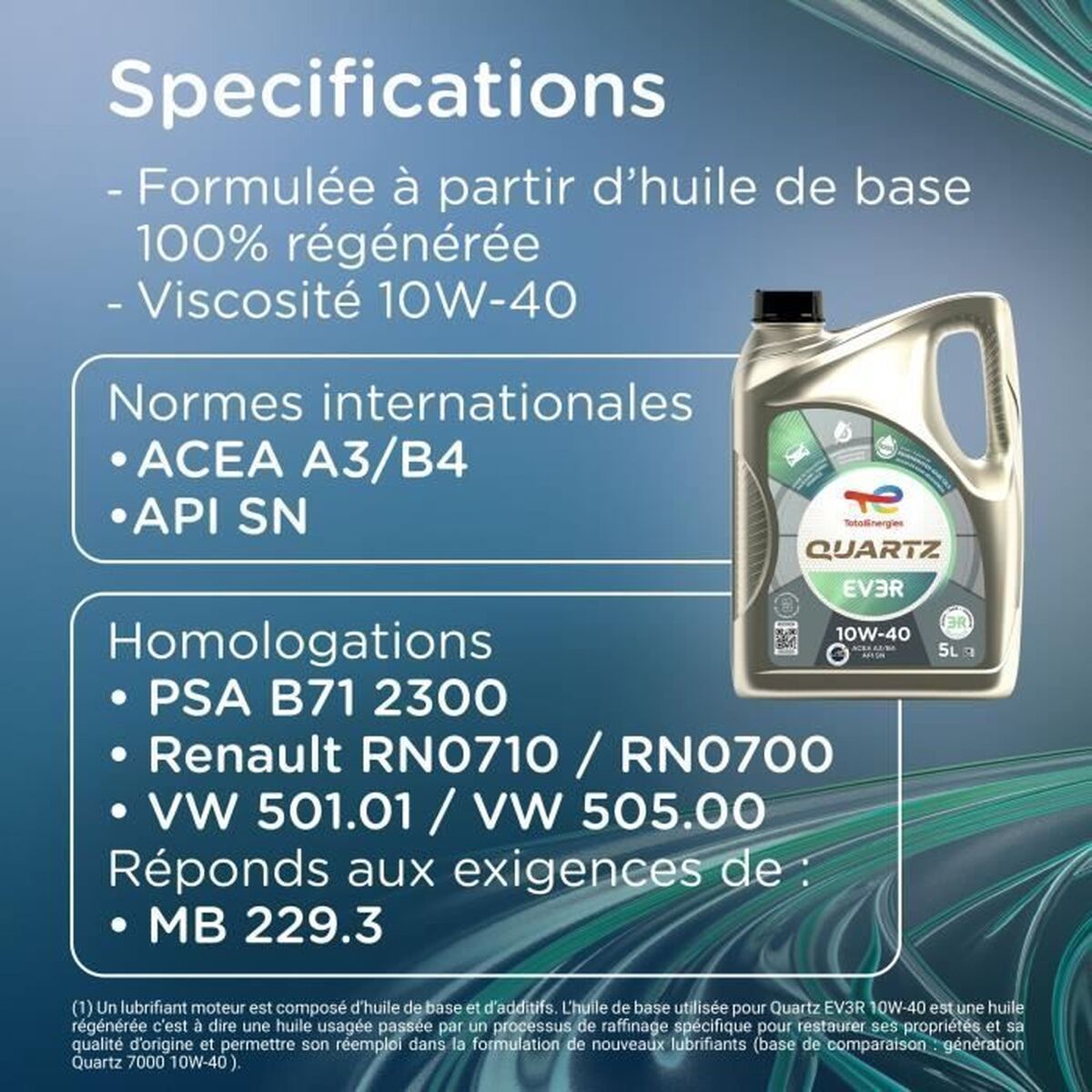 Car Motor Oil Totalenergies Quartz EV3R 10W40 5 L